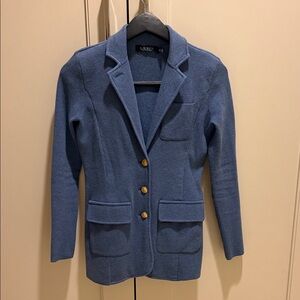 Lauren Ralph Lauren Medium Blue Knit Blazer with Gold Buttons
